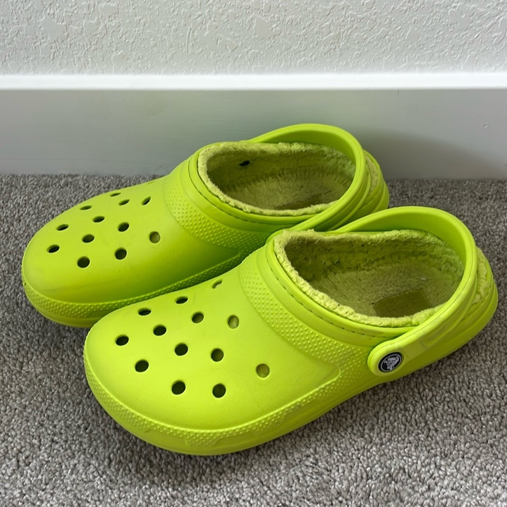 Neon Green Fluffy Crocs